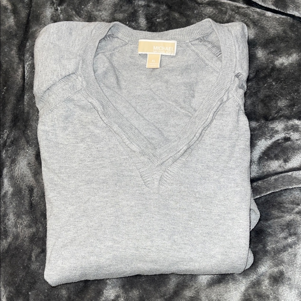 Michael Kors Light Gray V-Neck Womens Sweater